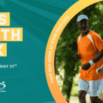 Promotional graphic for Men’s Health Week 2026, featuring two senior men jogging together in a park. Text reads: "Men’s Health Week, Monday 15th - Sunday 21st June 2026." Includes logos for Wicklow Sports & Recreation Partnership and Men's Health Week.